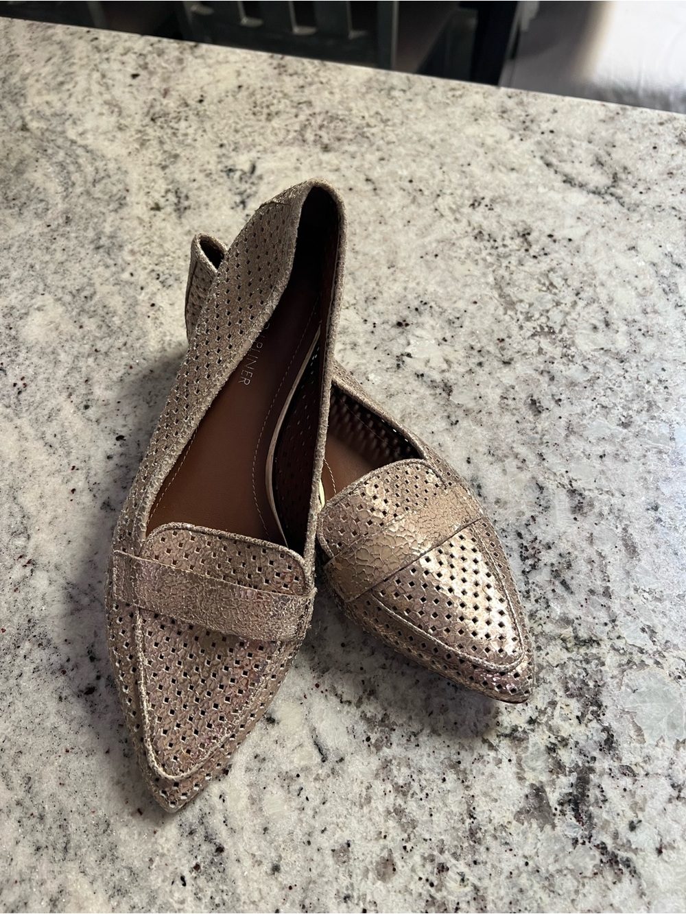 Donald J. Pliner Metallic Taupe Pointed-Toe Loafers